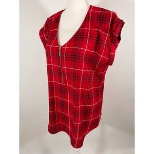 Express Red Plaid Boxy Silky Blouse Top Shirt size Large